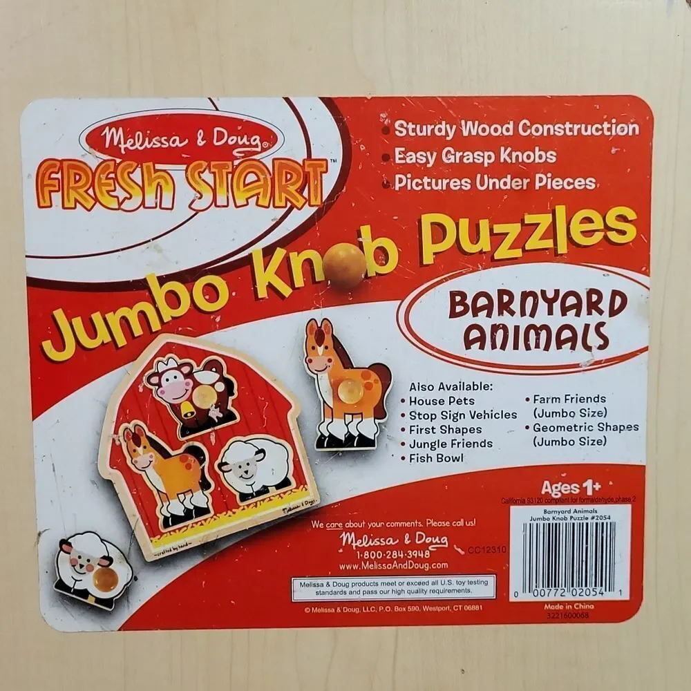 Melissa & Doug Barnyard Animals Jumbo Knob Puzzle - 3 Pieces